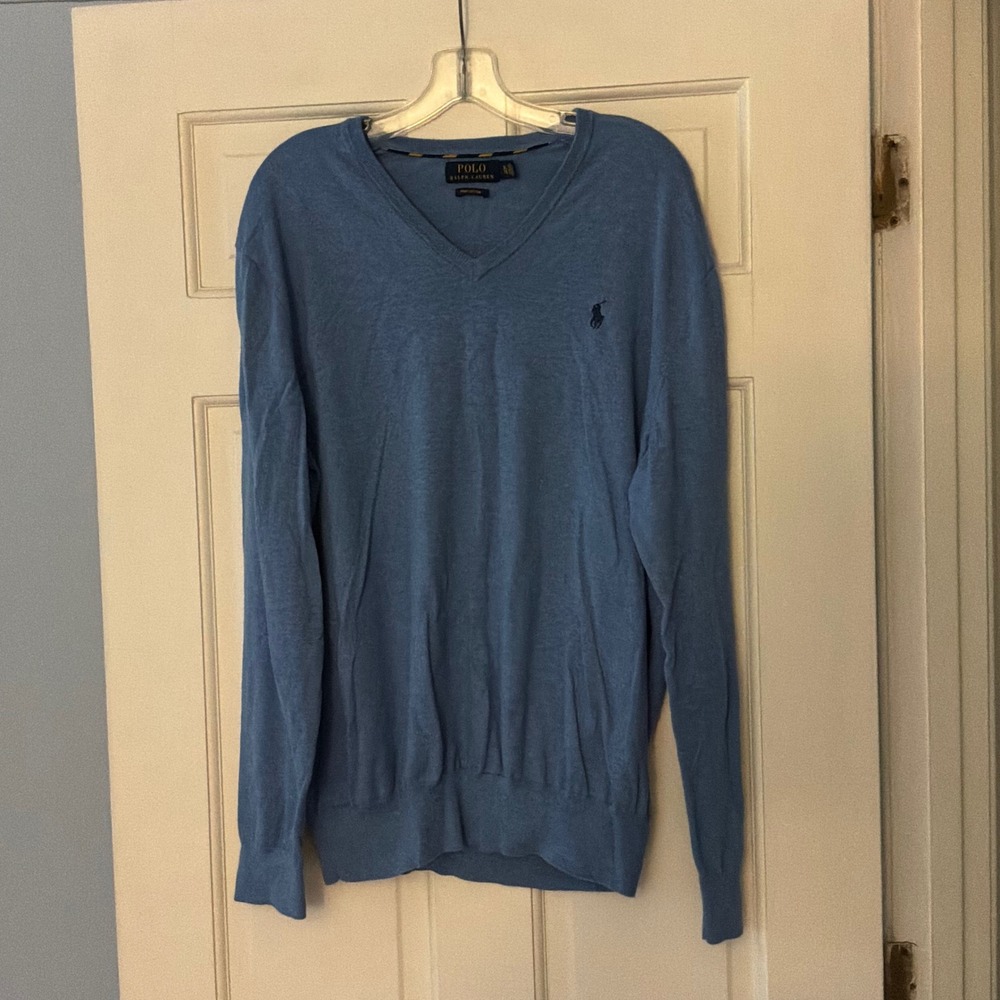 Polo Ralph Lauren Pima Cotton V-Neck Sweater Blue Mens XL Preppy Classic Casual